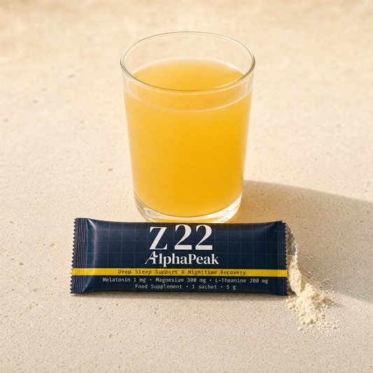 Z22 nighttime drink — cloudy golden glass with the sachet